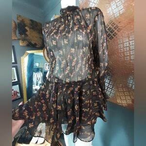 Nwt Zara Semi Sheer Ruffled Floral Mini Dress